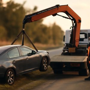 Профессиональная эвакуация автомобиля из кювета с помощью кран-манипулятора